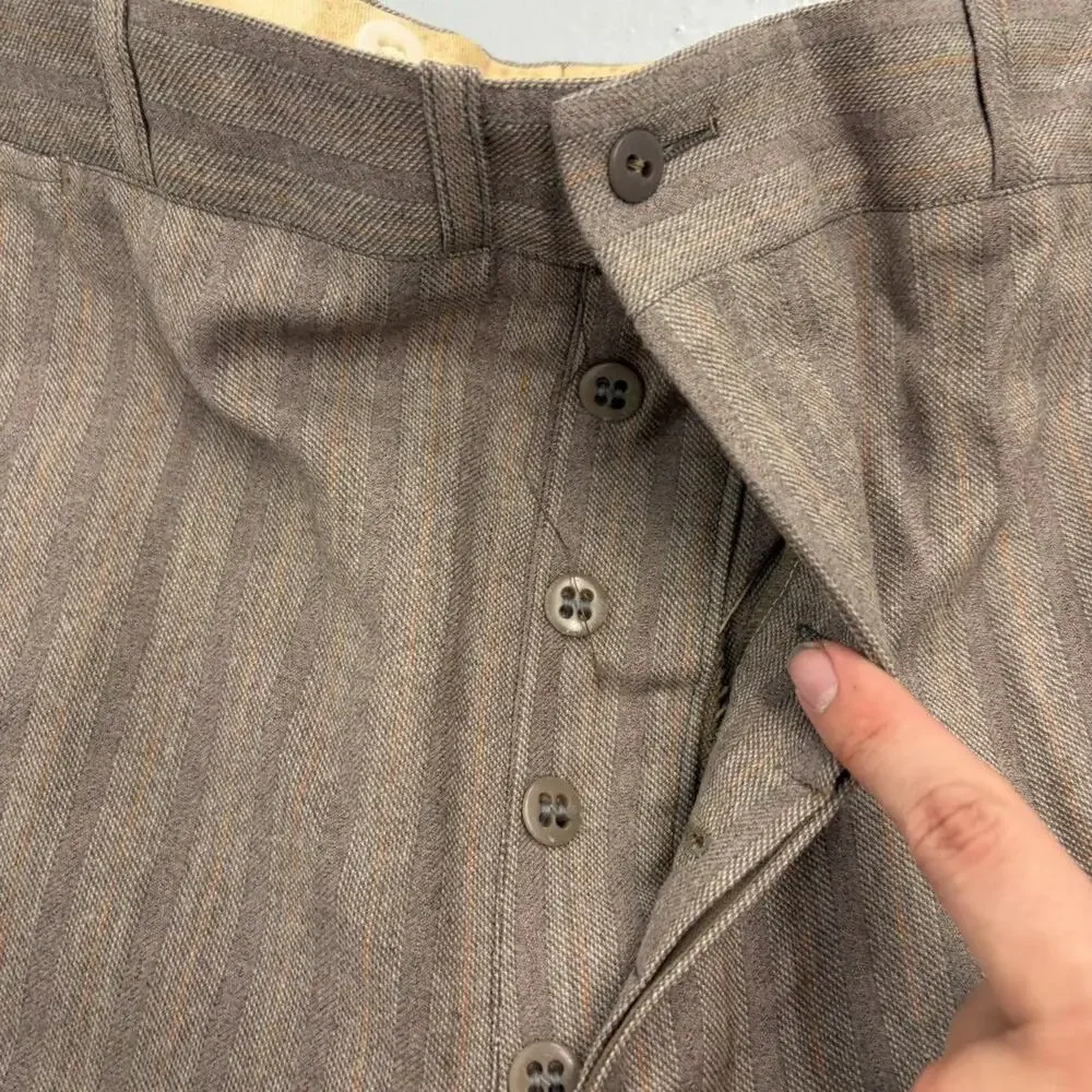 NOS Vintage 50s Tan Striped Wool Buttonfly Trousers 36x27
